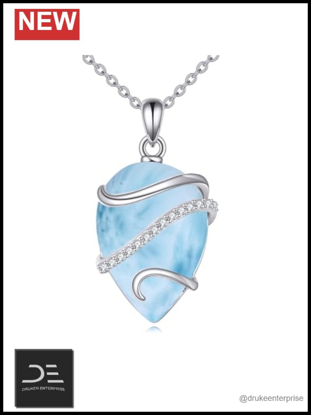 Larimar Necklace for Women Sterling Silver Teardrop Pendant Necklace Jewelry